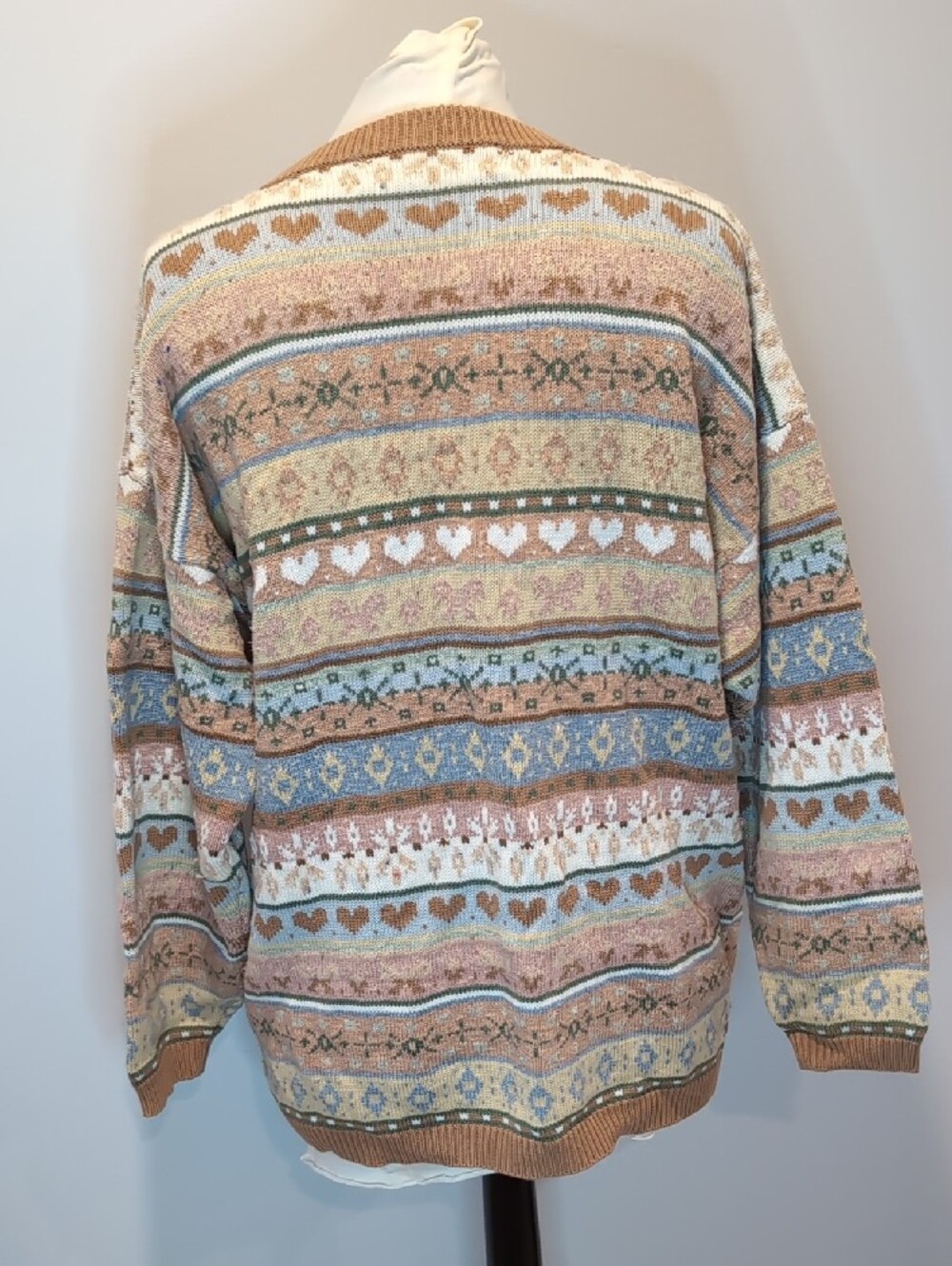 Vintage Jump Pink Pastel Patterned Cardigan Sweater 90's Grannycore Large - Picture 4 of 8